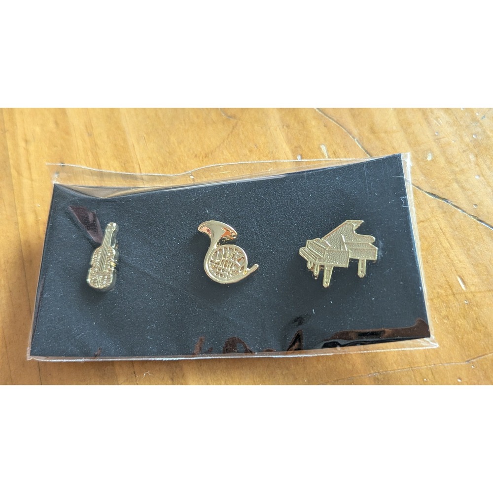 Gold Tone Musical‎ Instrument Lapel Pin Set Violin French Horn Piano PR00004377